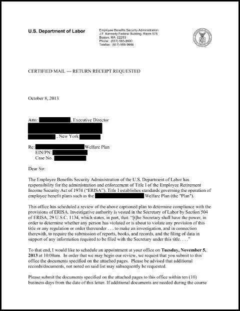 DOL-Audit-Request-Letter